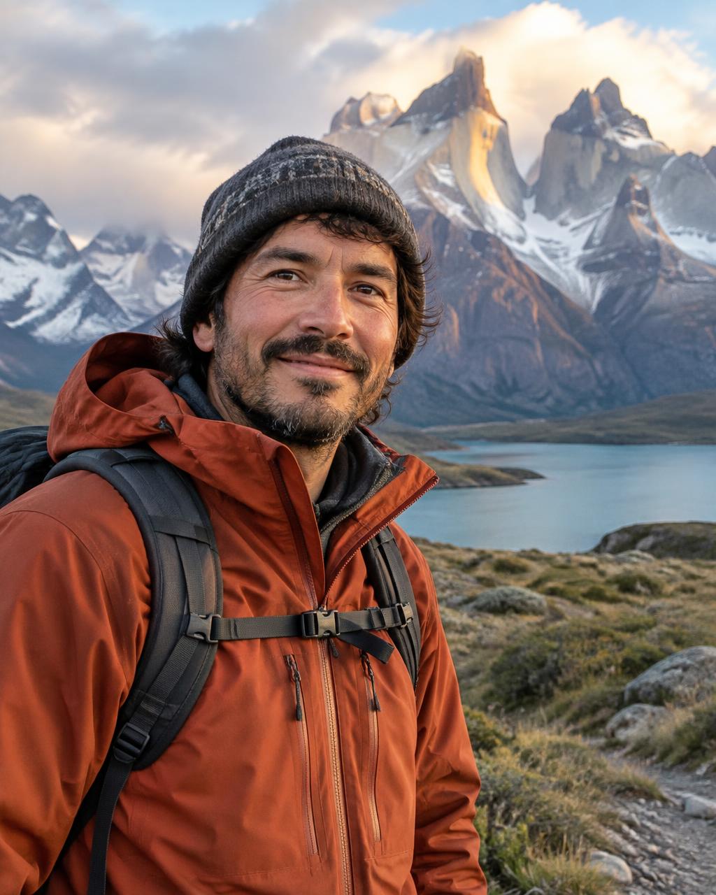 Viajero frente a un paisaje del sur de Chile